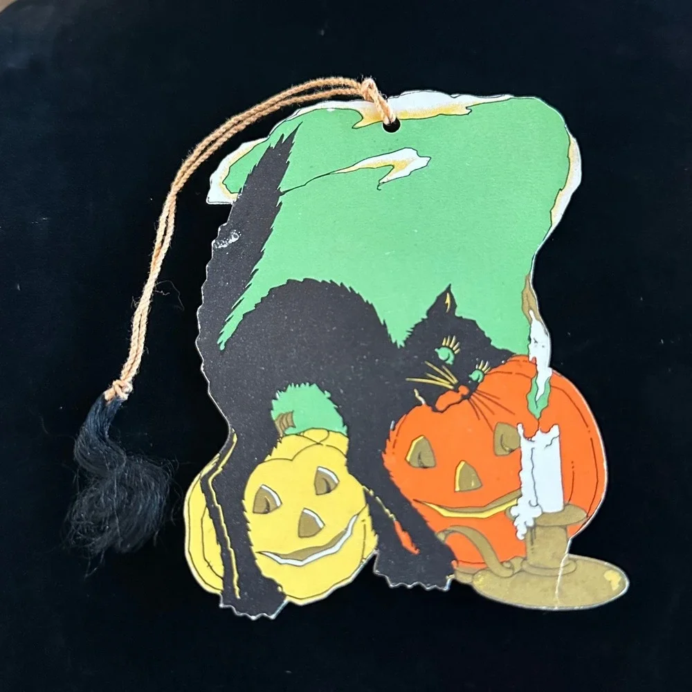 Vintage Halloween Black Cat Jack-O-Lantern Bridge Score Card Tally 614 T USA
